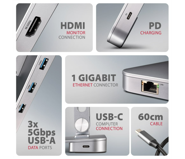 Axagon HMC-STND USB-C 5Gbps ALUMINUM STAND & HUB 7in1 - 1353487 - zdjęcie 7
